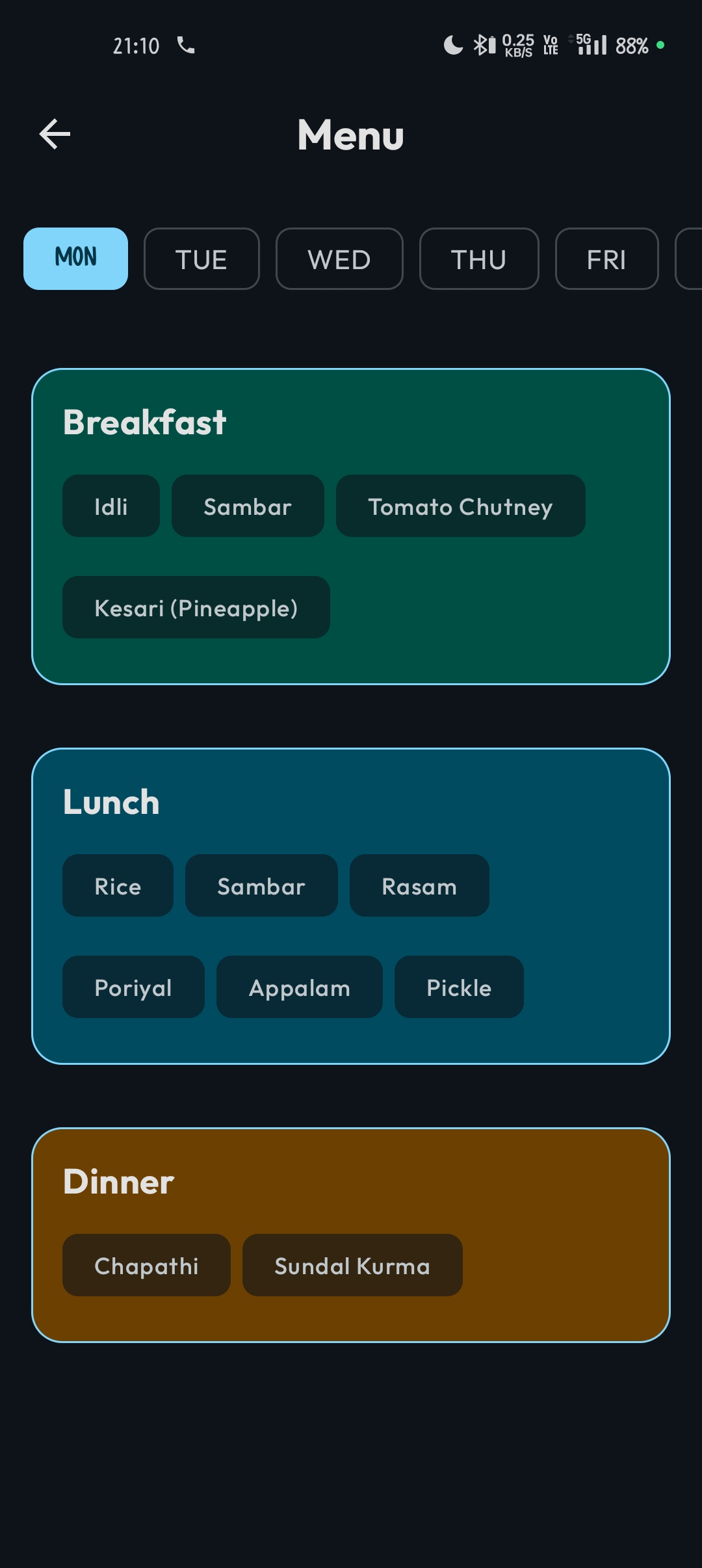 Daily Mess Menu